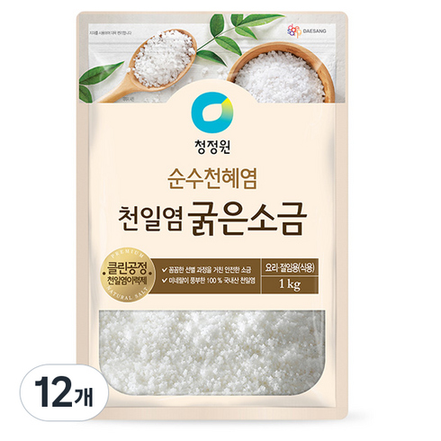 청정원 천일염 굵은소금, 1kg, 12개