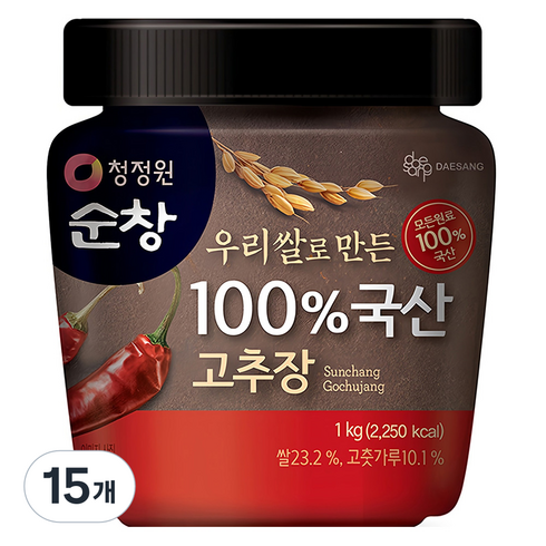 청정원 순창 우리쌀로 만든 100% 국산 고추장, 1kg, 15개