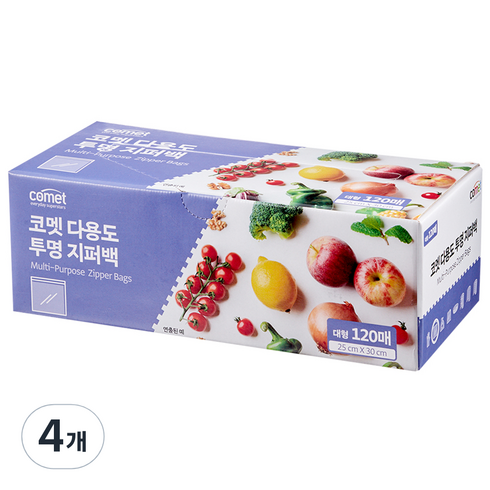 코멧 다용도 투명 지퍼백, 대(L), 120개입, 4개