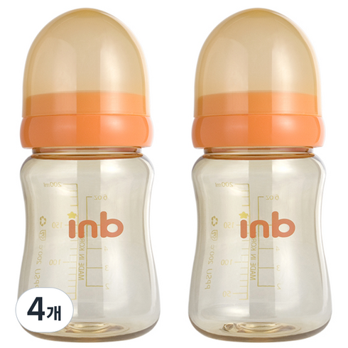 아이앤비 국내 제조 PPSU 젖병 200ml x 2p, 오렌지, 노꼭지, 4개