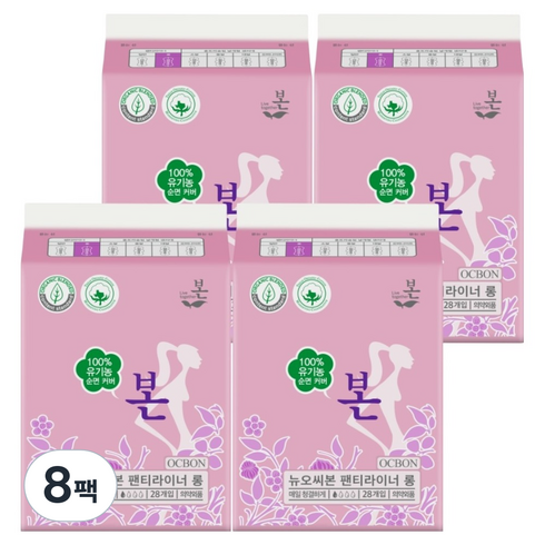 유기농본 순면 울트라슬림 팬티라이너, 롱, 28개입, 8세트