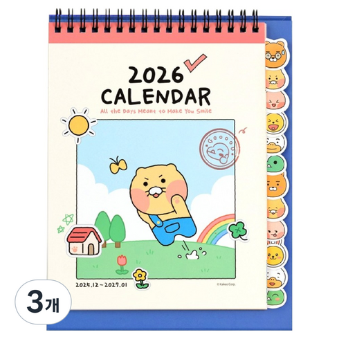 카카오프렌즈 에브리데이 2026년 인덱스 탁상 캘린더, 멀티, 3개