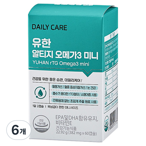 데일리케어 유한양행 초임계 알티지 오메가3 미니 22.92g, 60정, 6개