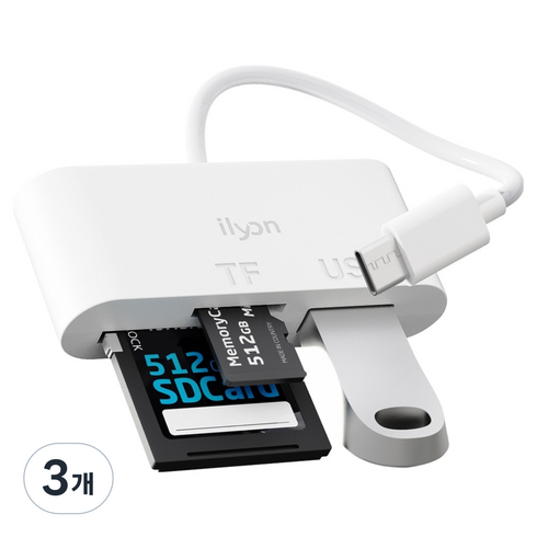 일리온 C타입 OTG 3in1 멀티 카드리더기 USB 3.0 TF Micro SD 카드 케이블, 화이트, 3개