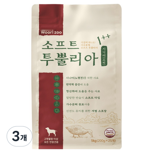 우리주 강아지 가수분해 투뿔리아 시니어 소프트사료, 5kg, 3개, 오리