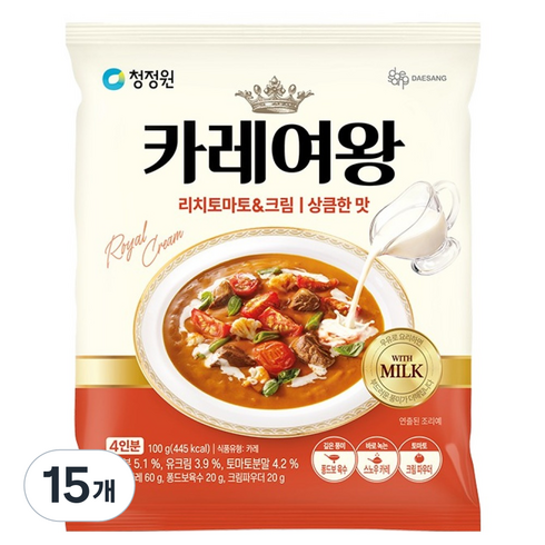 청정원 카레여왕 토마토 크림, 100g, 15개