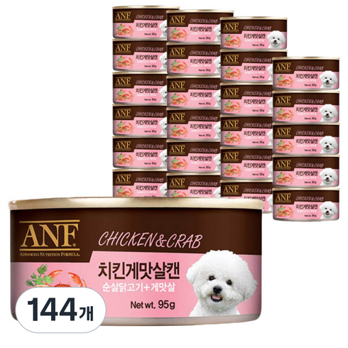 ANF 강아지 간식 캔, 치킨 + 게맛살 혼합맛, 95g, 144개