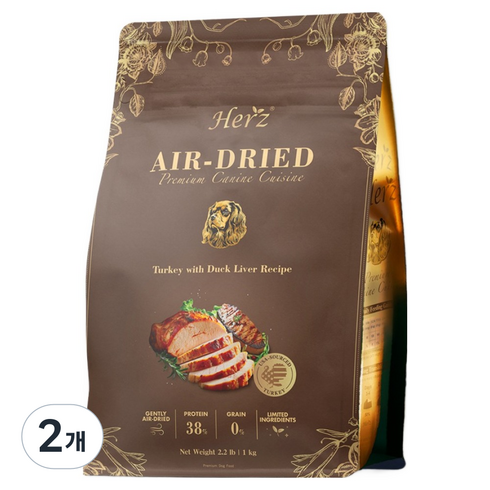 허즈 전연령 강아지 프리미엄 칠면조 오리간 레시피 건조사료, 1kg, 2개