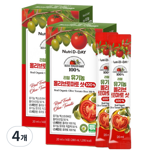 뉴트리디데이 리얼 NFC 착즙 유기농 올리브토마토 스틱 올토샷 14p, 4개, 280ml, 14회분