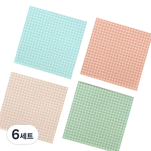 톡톡팬시 떡메모지 컬러그리드 4종세트, 스카이블루, 피치퍼프, 라이트샐몬, 파인그린, 6세트