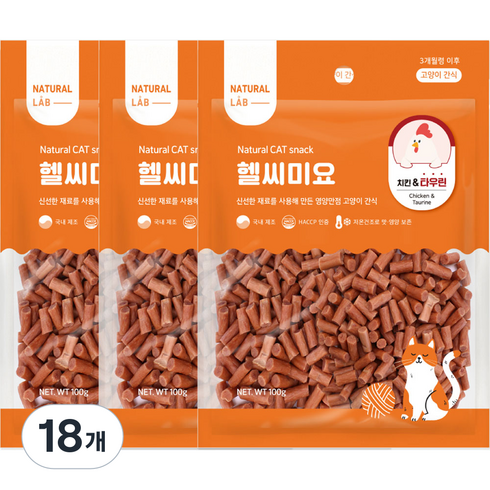 네츄럴랩 헬씨미요 고양이간식, 혼합맛(치킨/타우린), 100g, 18개