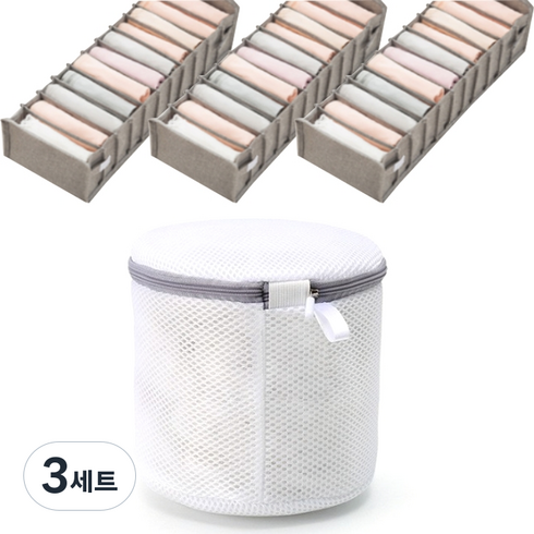 쇼핑죠이 속옷 서랍 칸막이 수납 정리함 3p + 속옷 세탁망 세트, 3세트
