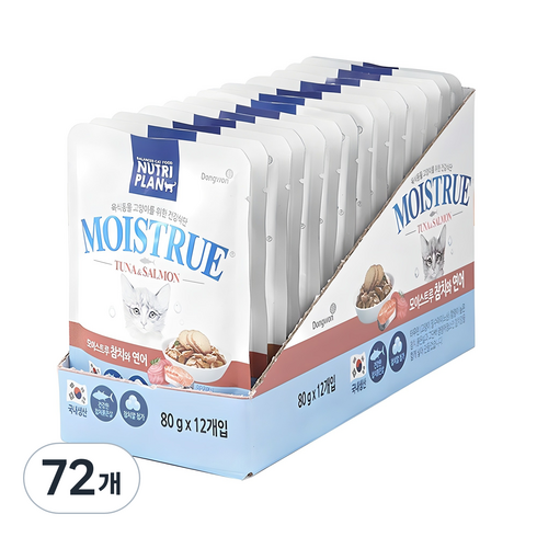 동원뉴트리플랜 고양이 모이스트루 습식 간식, 혼합맛(참치/연어), 80g, 72개