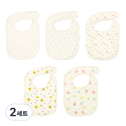 린다베베 6중 방수 거즈 턱받이 세트A, 레드도트 + 블랙도트 + 야생화 + 해바라기 + 젤리곰, 1개입, 2세트