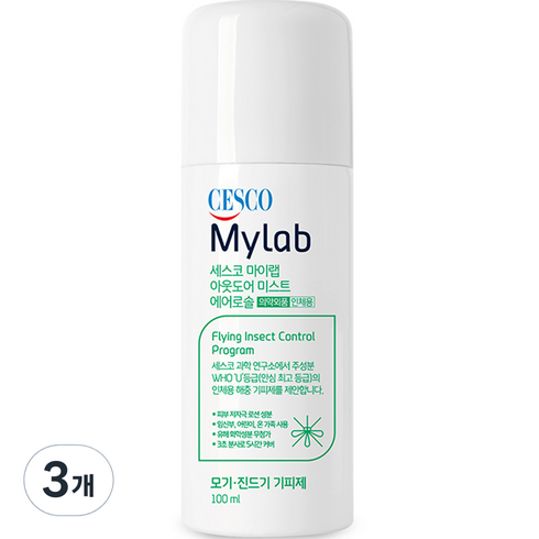 세스코마이랩 아웃도어 미스트 에어로솔 무향 모기기피제, 100ml, 3개