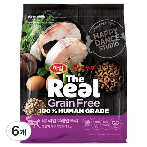 하림펫푸드 어덜트 더리얼 캣 그레인프리 크런치 건식사료, 대구, 1kg, 6개