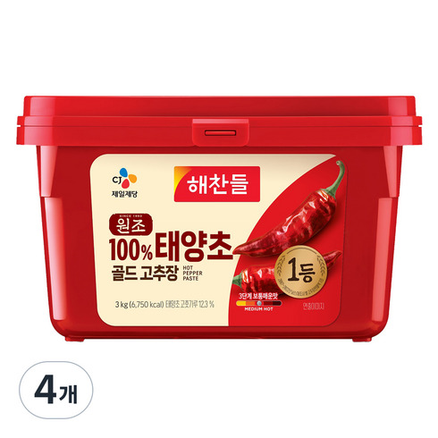 해찬들 태양초 골드 고추장, 3kg, 4개