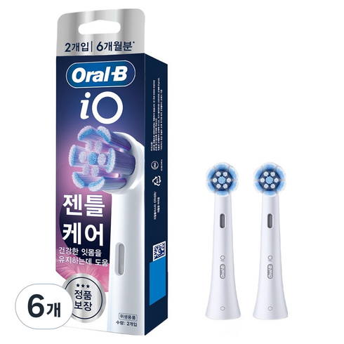 오랄비 정품 iO 젠틀 케어 화이트 전동칫솔 리필모, 젠틀케어, 6개