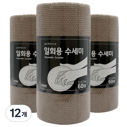유하우스 롤형 일회용수세미, 멜트브라운, 60개입, 12개