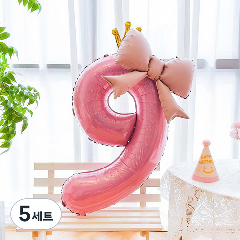 피앤비유니티 리본풍선 숫자 모자세트, 01 핑크(9), 5세트