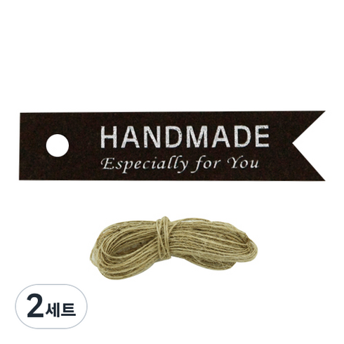 도나앤데코 아르 핸드메이드 미니 종이태그 100p + 마끈 10m 세트, 태그(블랙), 마끈(단일색상), 2세트