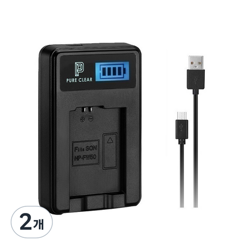 퓨어클리어 펜탁스 D-LI108 LCD 싱글 USB 호환 충전기, JND-PURECLEAR-ONE( NP-FM50/FM70/FM90/FM55H 호환), 2개