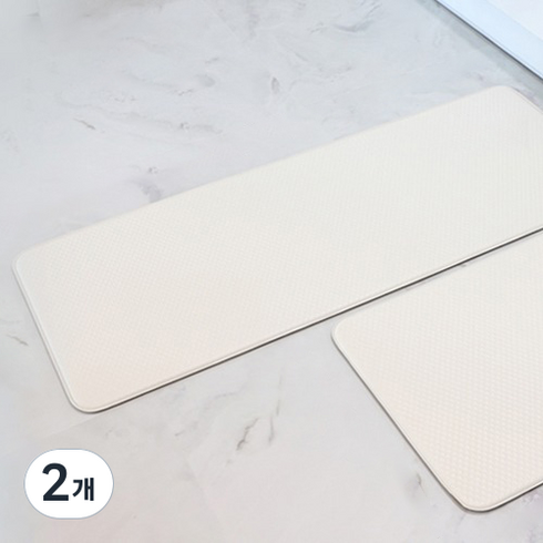 와룡물산 주방 싱크대 부엌 현관 양면 디자인 쿠션 발매트 PVC 14T, 진그레이 아이보리(WMTI1200), 2개