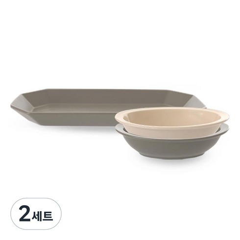 프렐류드 심플레 식기세트 3p, 코코아(접시, 볼), 오트밀(볼), 직사각접시 + 타원볼 중 2종, 2세트