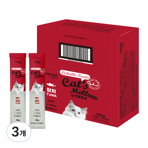 더캣 고양이 캣츠멜로우 가수분해 간식 30p, 참치, 900g, 3개