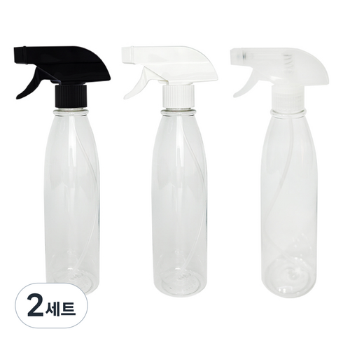월드크린 투명 분무기 길쭉원형 400ml x 3종 세트, 2세트, 블랙, 화이트, 투명
