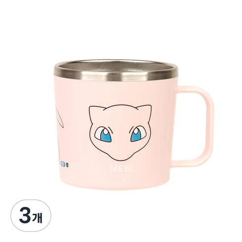 릴팡 포켓몬스터 식기세척기 스텐컵 L, 뮤, 3개, 260ml