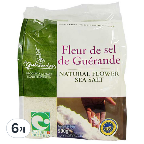 르게랑데 토판 천일염 플뢰르 드 셀 폴리백, 6개, 500g