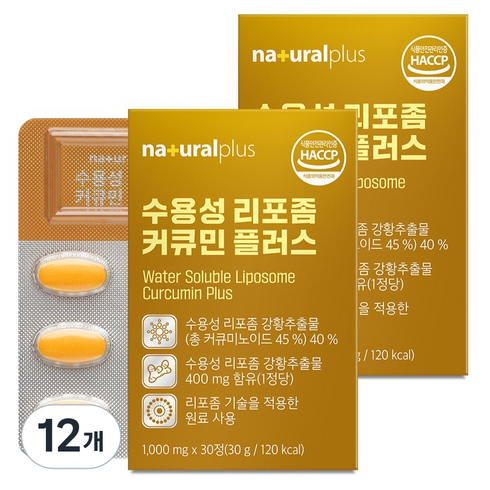 내츄럴플러스 수용성 리포좀 커큐민 플러스, 30정, 12개