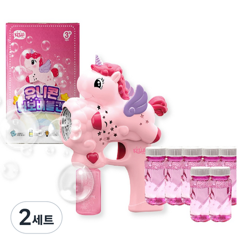 키저스 유니콘 터보 자동 버블건 + 버블액 7p 세트, 핑크, 2세트