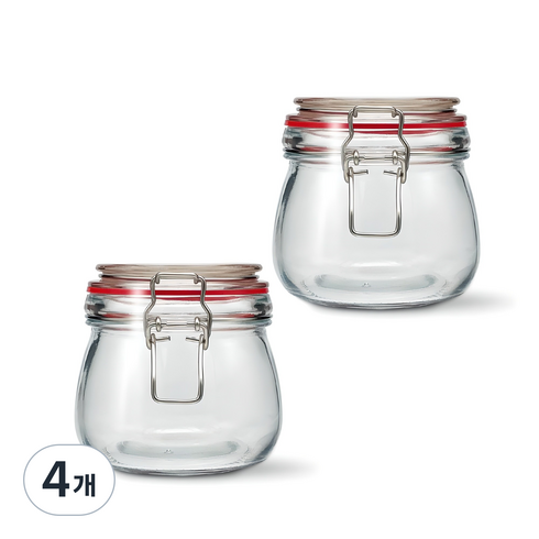 미르코리아 메탈글라스자 클립 유리병, 450ml, 4개