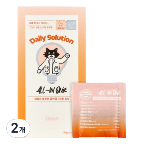 닥터펠리스 고양이 데일리 솔루션 올인원 트릿 치킨, 15회분, 종합영양제, 2개