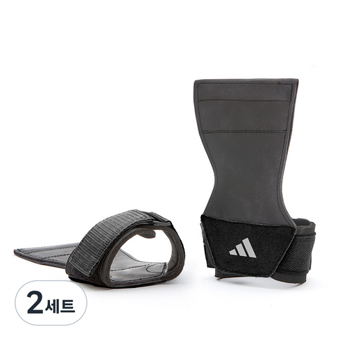 아디다스 핸드 그립 맥스 헬스 스트랩 양손 세트, 블랙 + 소프트그레이, 2세트