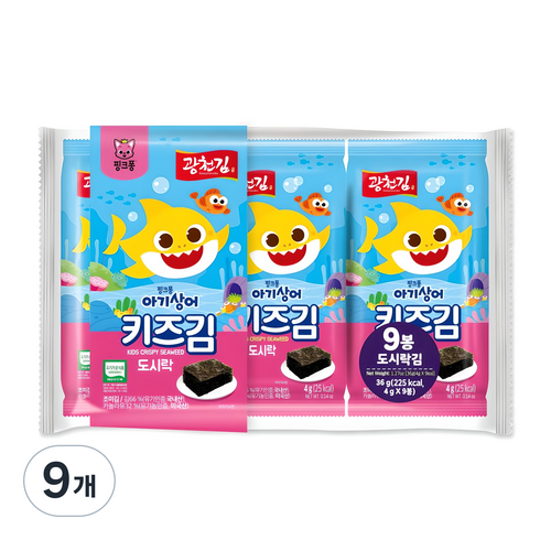 광천김 핑크퐁 키즈 도시락김, 김, 36g, 9개