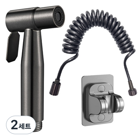 스테인레스 욕실건 + 코일호스 3m + 부착거치대 세트, 2세트, 그레이