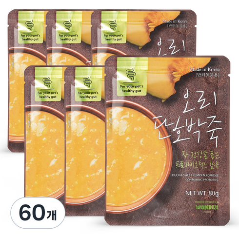 원더푸드 강아지 건강죽, 오리 단호박죽, 80g, 60개