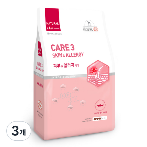 네츄럴랩 강아지 케어 유기농 기능성 사료, 피부/피모+알러지, 6kg, 3개