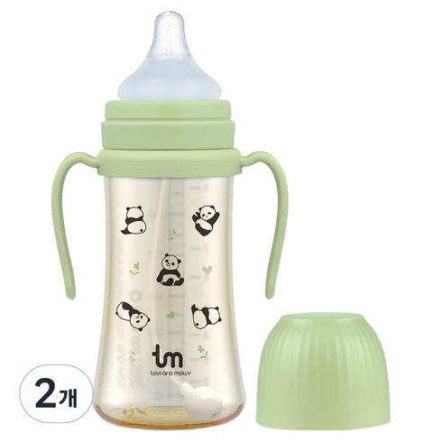 토비앤몰리 포포 PPSU 빨대젖병, 그린, 280ml, 2개