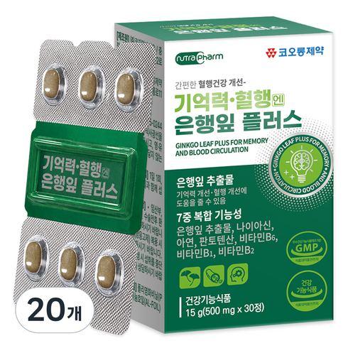 코오롱제약 기억력 혈행엔 은행잎 플러스, 30정, 20개