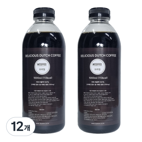 엔커피 콜드브루 브라질 더치커피, 1L, 12개, 1개입