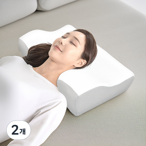 레토 프리미엄 3D 경추 메모리폼 베개, 화이트 + 그레이, 2개