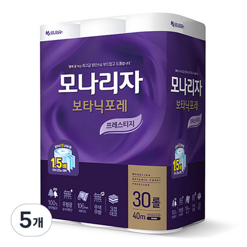 모나리자 보타닉포레 프레스티지 천연펄프 3겹 화장지, 40m, 30개입, 5개