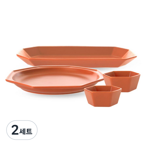 프렐류드 심플레 브런치 식기 4p 세트, 캐롯, 메인접시 + 직사각접시 + 소스볼 2p, 2세트