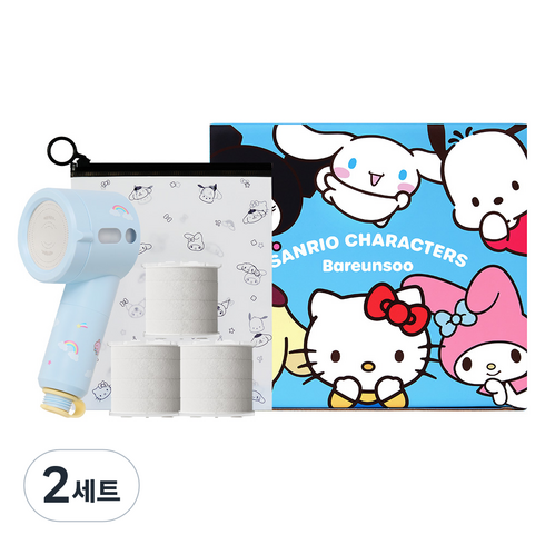 바른생활수 산리오캐릭터즈 여행용 미니 필터 샤워기 시나모롤 + 일반형 필터 3p 세트, 2세트, 라이트블루