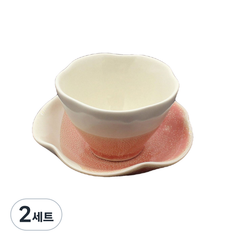 달소금 국산 도자기 꽃잎찻잔, 마블핑크, 2세트