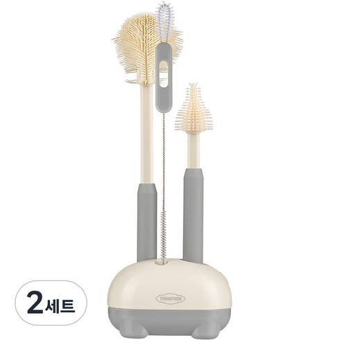 더마더 유아용 실리콘 젖병솔 + 젖꼭지솔 + 빨대솔 + 틈새솔 + 거치대 세트, 2세트, 그레이